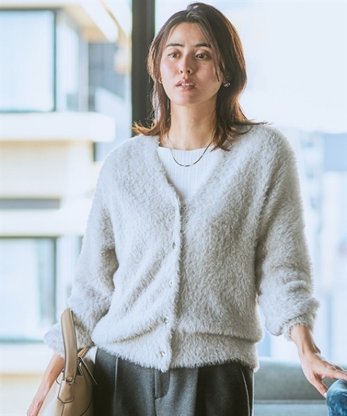 7days Life Styling（セブンデイズライフスタイリング）の「シャギーニットVネックカーディガン<大きいサイズ有>（カーディガン/ボレロ・レディース・チャコールグレー/ライトグレー/ネイビー・S/M/L/LL/3L/4L/5L/6L）」の3枚目の写真
