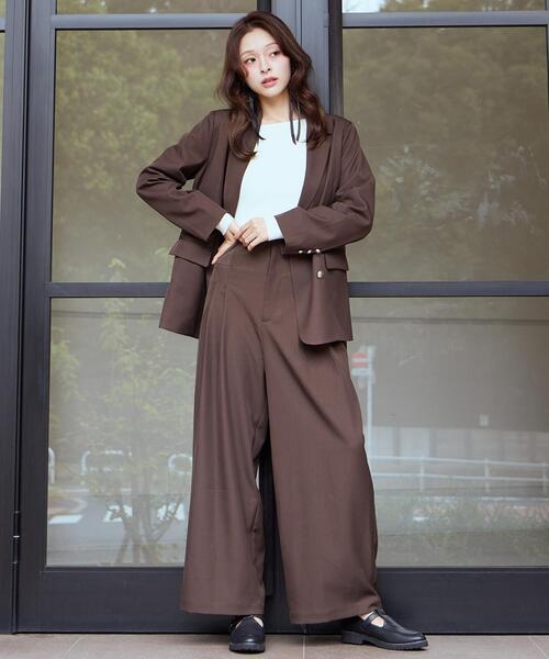 AND COUTURE(アンドクチュール)の「ウエストリブワイドパンツ(その他パンツ・レディース・ブラック/ブラウン/ベージュ・SMALL/MEDIUM)」の2枚目の写真