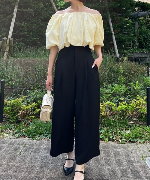AND COUTURE(アンドクチュール)の「ウエストリブワイドパンツ(その他パンツ・レディース・ブラック/ブラウン/ベージュ・SMALL/MEDIUM)」の4枚目の写真