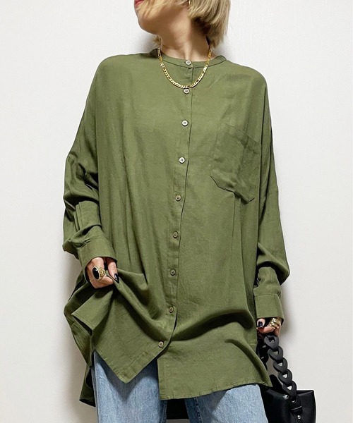 kapital タッセル装飾 ギャザーコットンブラウス チュニック カーキ シルクコットン・タックギャザーブラウス/DoCLASSE