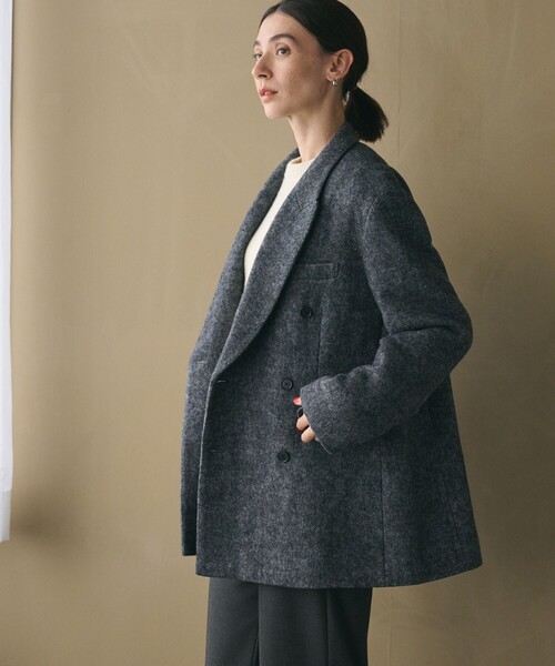 セール】毛ブレンド ヘリンボーン ジャケットコート（テーラード