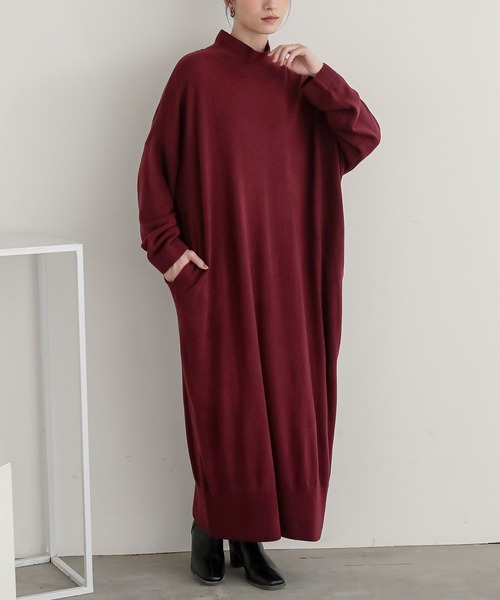 n'OrLABEL(ノアールレーベル)の「【帯電防止】カシミヤタッチニットワンピース(ワンピース・レディース・カーキ/ブラック/グレイッシュベージュ/ワイン・FREE)」の4枚目の写真
