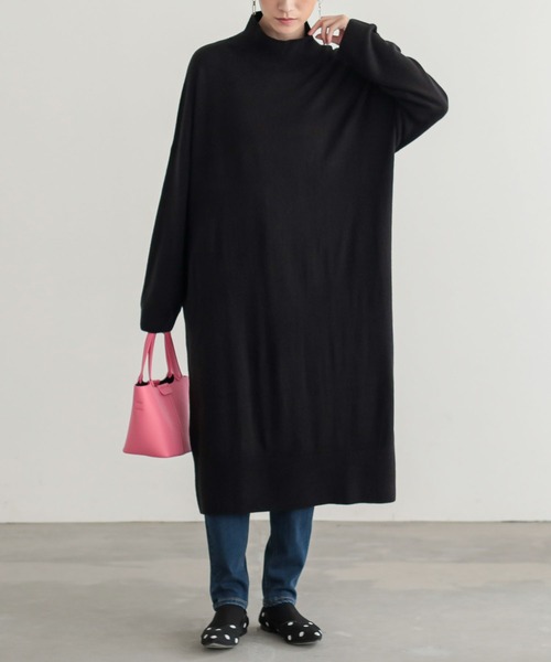 n'OrLABEL(ノアールレーベル)の「【帯電防止】カシミヤタッチニットワンピース(ワンピース・レディース・カーキ/ブラック/グレイッシュベージュ/ワイン・FREE)」の1枚目の写真