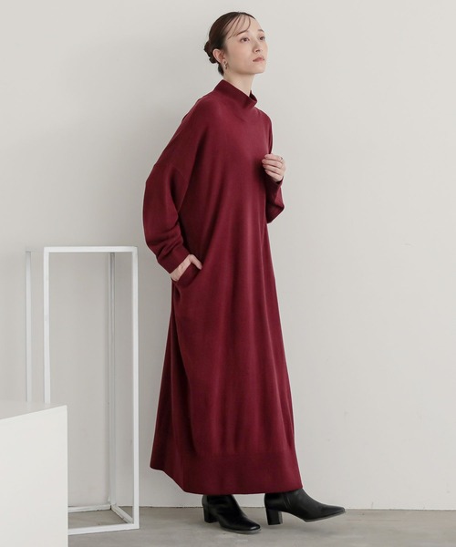 n'OrLABEL(ノアールレーベル)の「【帯電防止】カシミヤタッチニットワンピース(ワンピース・レディース・カーキ/ブラック/グレイッシュベージュ/ワイン・FREE)」の12枚目の写真