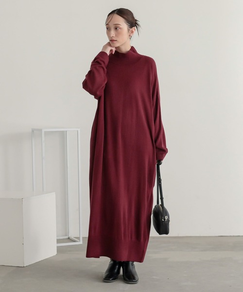 n'OrLABEL(ノアールレーベル)の「【帯電防止】カシミヤタッチニットワンピース(ワンピース・レディース・カーキ/ブラック/グレイッシュベージュ/ワイン・FREE)」の14枚目の写真