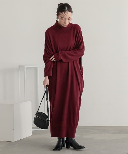 n'OrLABEL(ノアールレーベル)の「【帯電防止】カシミヤタッチニットワンピース(ワンピース・レディース・カーキ/ブラック/グレイッシュベージュ/ワイン・FREE)」の15枚目の写真