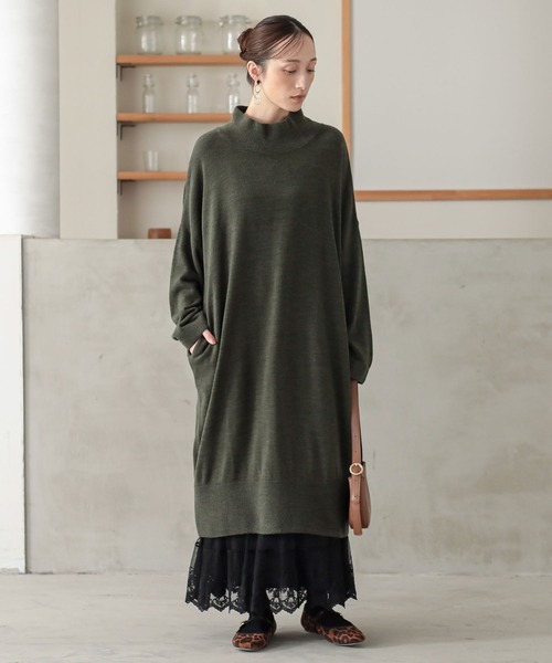 n'OrLABEL(ノアールレーベル)の「【帯電防止】カシミヤタッチニットワンピース(ワンピース・レディース・カーキ/ブラック/グレイッシュベージュ/ワイン・FREE)」の18枚目の写真