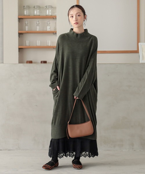 n'OrLABEL(ノアールレーベル)の「【帯電防止】カシミヤタッチニットワンピース(ワンピース・レディース・カーキ/ブラック/グレイッシュベージュ/ワイン・FREE)」の20枚目の写真