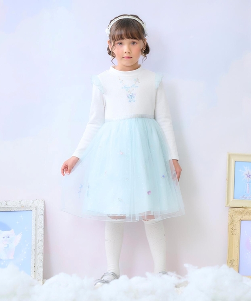 かなり美品⭐︎フォーマルドレス ホワイト・水色刺繍入り⭐︎mezzo piano セール】マジカル刺しゅうドッキングワンピース（ワンピース）｜mezzo