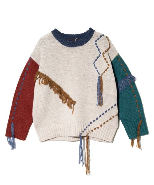 CUBE SUGAR（キューブシュガー）の「CUBE SUGAR/キューブシュガー　アンティークニット ハンドステッチPO（ニット/セーター・レディース・レッド/その他1・FREE）」の2枚目の写真