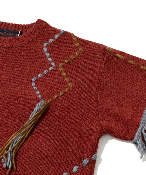 CUBE SUGAR（キューブシュガー）の「CUBE SUGAR/キューブシュガー　アンティークニット ハンドステッチPO（ニット/セーター・レディース・レッド/その他1・FREE）」の4枚目の写真