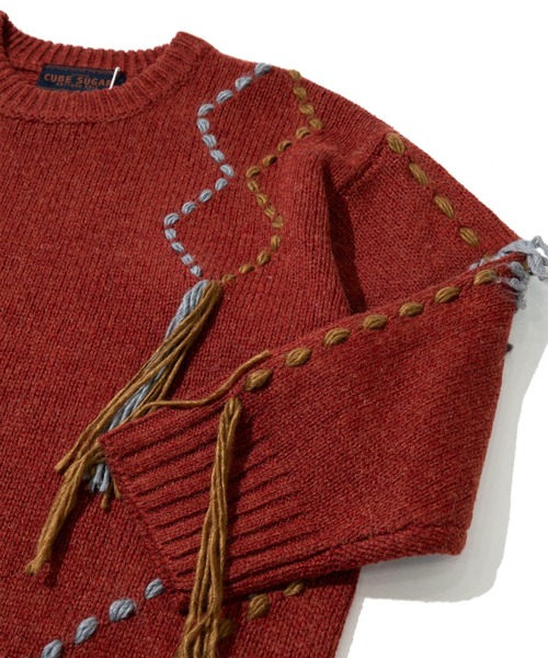 CUBE SUGAR（キューブシュガー）の「CUBE SUGAR/キューブシュガー　アンティークニット ハンドステッチPO（ニット/セーター・レディース・レッド/その他1・FREE）」の5枚目の写真