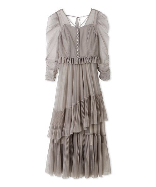 SNIDEL(スナイデル)の「Sustainableティアードチュールドレス(ドレス・レディース・グレー/ピンクベージュ/イエロー・0/1)」の2枚目の写真