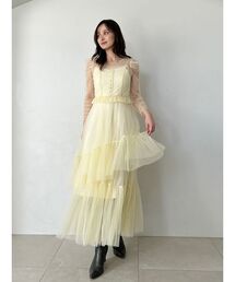 SNIDEL（スナイデル）の「カラーブロッキングレースワンピース（ドレス