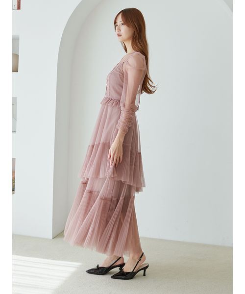 SNIDEL(スナイデル)の「Sustainableティアードチュールドレス(ドレス・レディース・グレー/ピンクベージュ/イエロー・0/1)」の12枚目の写真