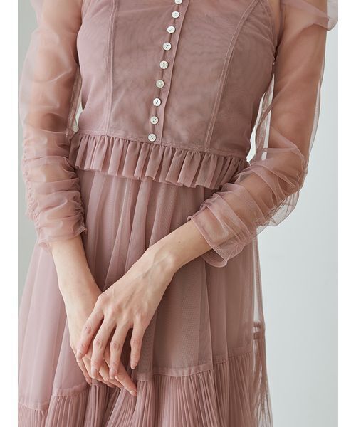 SNIDEL(スナイデル)の「Sustainableティアードチュールドレス(ドレス・レディース・グレー/ピンクベージュ/イエロー・0/1)」の5枚目の写真