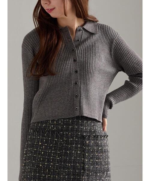 Te chichi（テチチ）の「ポロカラークロップトカーディガン（カーディガン/ボレロ・レディース・グレー/ブラック/グリーン・F）」の2枚目の写真