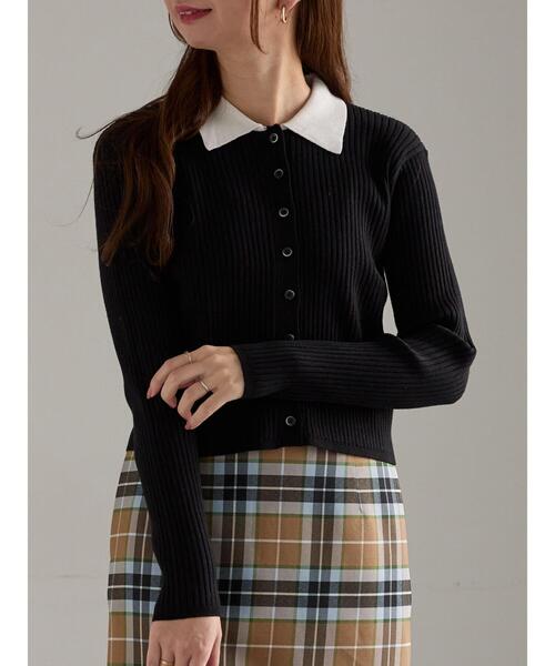 Te chichi（テチチ）の「ポロカラークロップトカーディガン（カーディガン/ボレロ・レディース・グレー/ブラック/グリーン・F）」の4枚目の写真