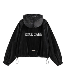 Coated Crop Hoodie Jacket - Black