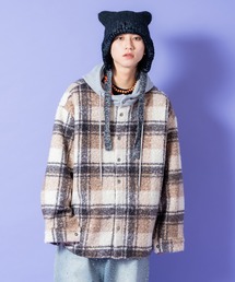 a.p.o.v.（エーピーオービー）の「a.p.o.v. チェック柄カーリーボアスウェットフード切り替えオーバーサイズシャツジャケット（その他アウター）」