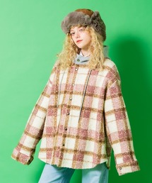 a.p.o.v.（エーピーオービー）の「a.p.o.v. チェック柄カーリーボアスウェットフード切り替えオーバーサイズシャツジャケット（その他アウター）」