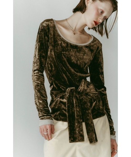 Knuth Marf（クヌースマーフ）の「2way front-cross velour top（Tシャツ/カットソー・レディース・ブラック/カーキ/ブラウン・FREE）」の18枚目の写真