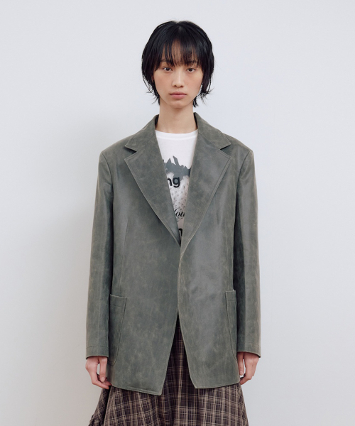 セール】SINGLE OUT POCKET SUEDE JACKET_CHARCOAL（テーラード