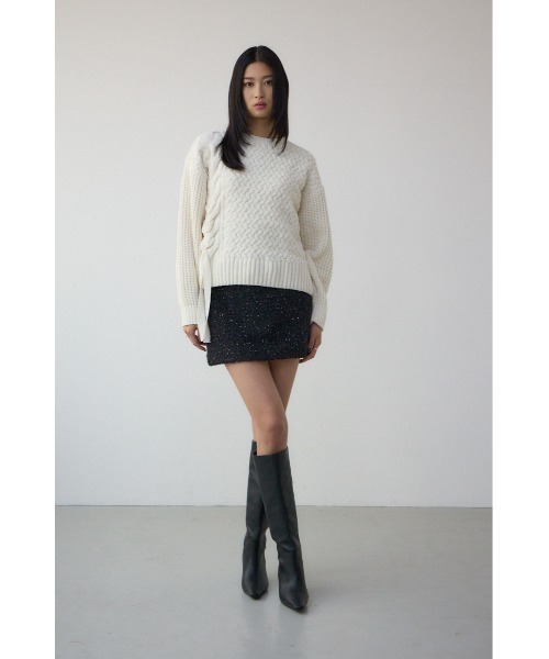 AZUL by moussy(アズールバイマウジー)の「サイドレースアップケーブルニット(ニット/セーター・レディース・チャコールグレー/ライトカーキ/アイボリー/ライトイエロー・FREE)」の8枚目の写真