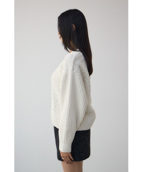 AZUL by moussy(アズールバイマウジー)の「サイドレースアップケーブルニット(ニット/セーター・レディース・チャコールグレー/ライトカーキ/アイボリー/ライトイエロー・FREE)」の10枚目の写真