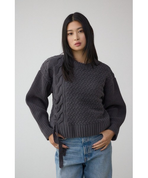 AZUL by moussy(アズールバイマウジー)の「サイドレースアップケーブルニット(ニット/セーター・レディース・チャコールグレー/ライトカーキ/アイボリー/ライトイエロー・FREE)」の18枚目の写真