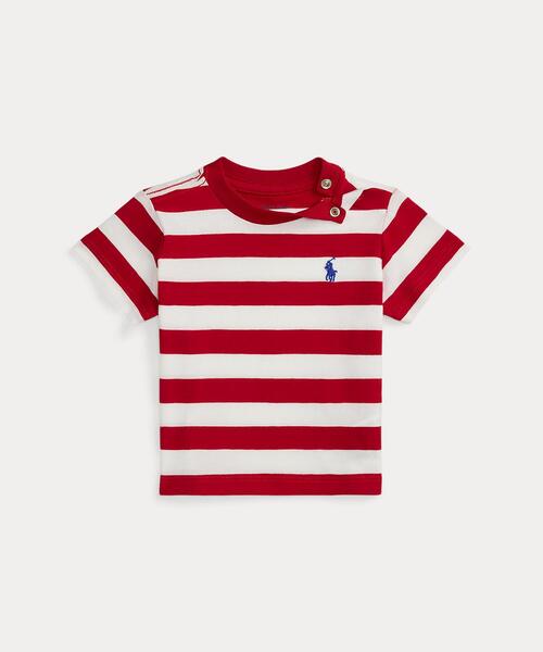 POLO RALPH LAUREN CHILDRENSWEAR(ポロ ラルフ ローレン チルドレンズウェア)の「ストライプド コットン ジャージー Tシャツ(その他ベビーウェア・キッズ・レッド・12M/24M/18M)」の1枚目の写真