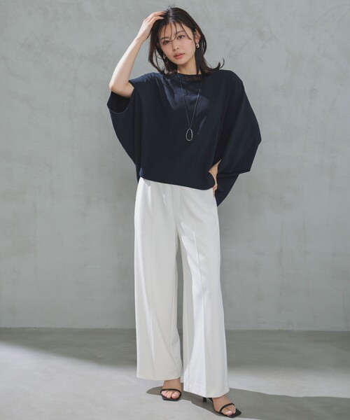 UNFILO(アンフィーロ)の「【ウエストゴム/美シルエット/15サイズ展開】BEAUTY MOVE ワイドストレートパンツ(その他パンツ・レディース・ホワイト系/ブラック系/ライトグレー系/ネイビー系・X-SMALL/XX-SMALL/SMALL/SS/LT/LARGE/LS/L/MT/MEDIUM/MS/ST)」の1枚目の写真