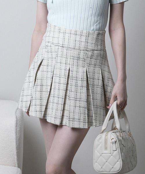 LIPSERVICE（リップサービス）の「ツイードプリーツスカート（スカート・レディース・ピンク/アイボリー/グレー/ホワイト・S/M）」の2枚目の写真