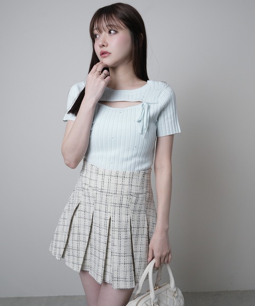 LIPSERVICE（リップサービス）の「ツイードプリーツスカート（スカート・レディース・ピンク/アイボリー/グレー/ホワイト・S/M）」の5枚目の写真