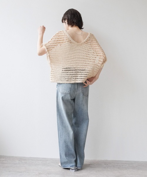 Yeoun（ヨウン）の「前後2WAY袖フリンジ透かし編みトップス（その他トップス・レディース・グレー/キナリ・M）」の18枚目の写真