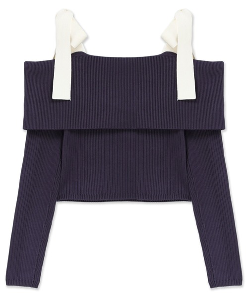 Guess（ゲス）の「Long Sleeves Off Shoulder Rib Terra Sweater ニットトップス  （Tシャツ/カットソー・レディース・ダークネイビー・X-SMALL/LARGE/SMALL/MEDIUM）」の2枚目の写真