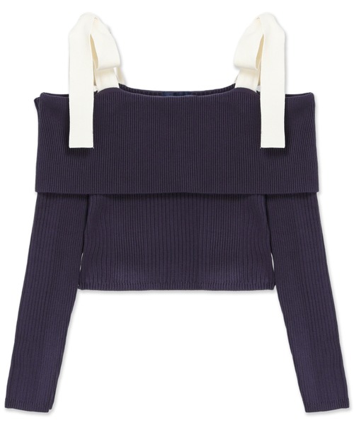Long Sleeves Off Shoulder Rib Terra Sweater ニットトップス  