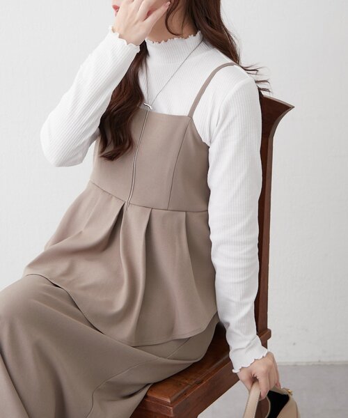 Remind me and forever（リマインドミーアンドフォーエバー）の「【ハレの日にも♪】【2枚SET】テレコインナー＆ペプラムキャミワンピース（ワンピース・レディース・グレイッシュベージュ/ブラック・FREE）」の2枚目の写真