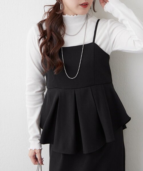 Remind me and forever（リマインドミーアンドフォーエバー）の「【ハレの日にも♪】【2枚SET】テレコインナー＆ペプラムキャミワンピース（ワンピース・レディース・グレイッシュベージュ/ブラック・FREE）」の13枚目の写真