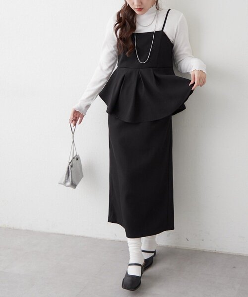 Remind me and forever（リマインドミーアンドフォーエバー）の「【ハレの日にも♪】【2枚SET】テレコインナー＆ペプラムキャミワンピース（ワンピース・レディース・グレイッシュベージュ/ブラック・FREE）」の15枚目の写真