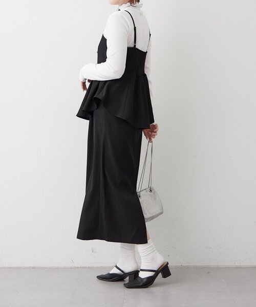 Remind me and forever（リマインドミーアンドフォーエバー）の「【ハレの日にも♪】【2枚SET】テレコインナー＆ペプラムキャミワンピース（ワンピース・レディース・グレイッシュベージュ/ブラック・FREE）」の16枚目の写真