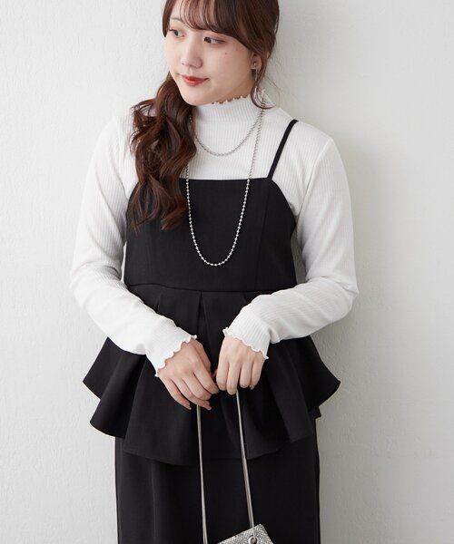 Remind me and forever（リマインドミーアンドフォーエバー）の「【ハレの日にも♪】【2枚SET】テレコインナー＆ペプラムキャミワンピース（ワンピース・レディース・グレイッシュベージュ/ブラック・FREE）」の17枚目の写真