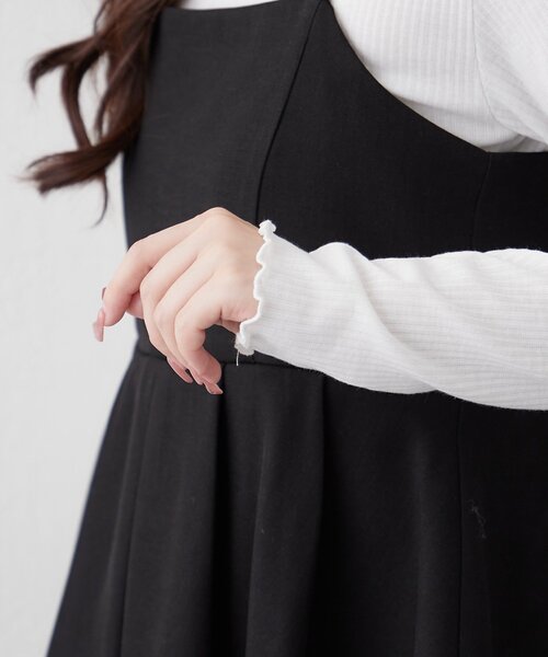 Remind me and forever（リマインドミーアンドフォーエバー）の「【ハレの日にも♪】【2枚SET】テレコインナー＆ペプラムキャミワンピース（ワンピース・レディース・グレイッシュベージュ/ブラック・FREE）」の11枚目の写真