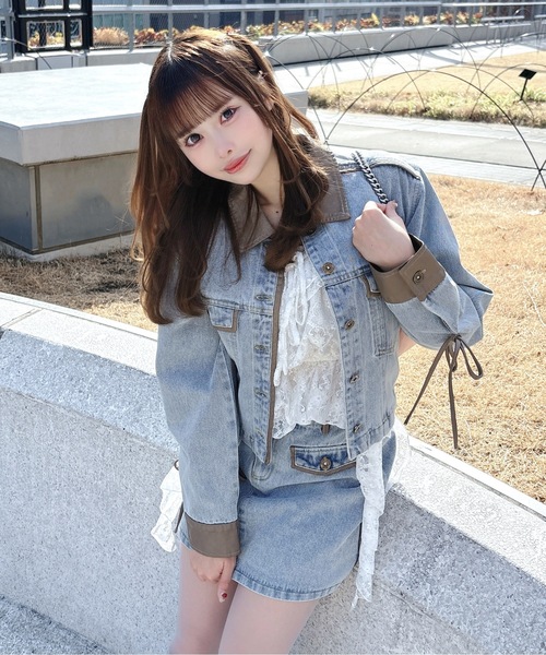 one way（ワンウェイ）の「パイピングデニムジャケット（テーラードジャケット・レディース・ブルー/インディゴブルー/ホワイト・FREE）」の19枚目の写真