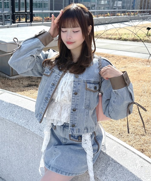 one way（ワンウェイ）の「パイピングデニムジャケット（テーラードジャケット・レディース・ブルー/インディゴブルー/ホワイト・FREE）」の20枚目の写真