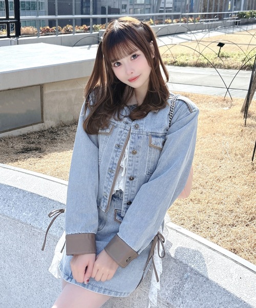 one way（ワンウェイ）の「パイピングデニムジャケット（テーラードジャケット・レディース・ブルー/インディゴブルー/ホワイト・FREE）」の17枚目の写真