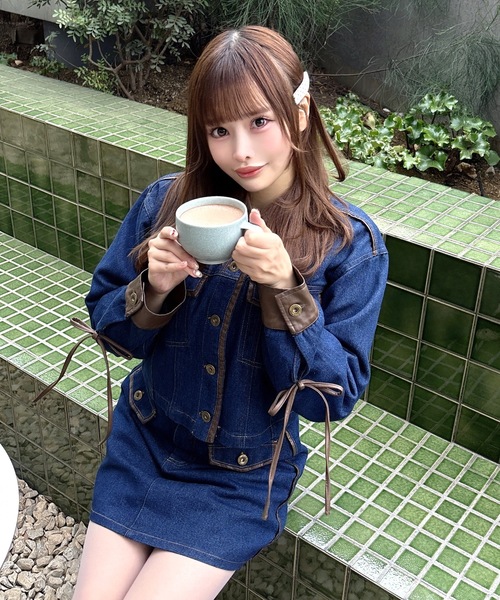 one way（ワンウェイ）の「パイピングデニムジャケット（テーラードジャケット・レディース・ブルー/インディゴブルー/ホワイト・FREE）」の4枚目の写真