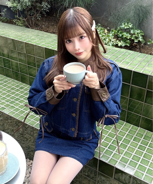 one way（ワンウェイ）の「パイピングデニムジャケット（テーラードジャケット・レディース・ブルー/インディゴブルー/ホワイト・FREE）」の5枚目の写真