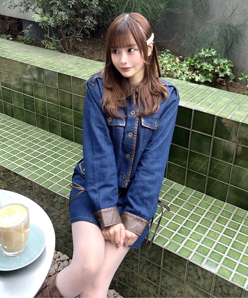 one way（ワンウェイ）の「パイピングデニムジャケット（テーラードジャケット・レディース・ブルー/インディゴブルー/ホワイト・FREE）」の6枚目の写真