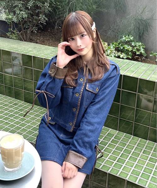 one way（ワンウェイ）の「パイピングデニムジャケット（テーラードジャケット・レディース・ブルー/インディゴブルー/ホワイト・FREE）」の7枚目の写真